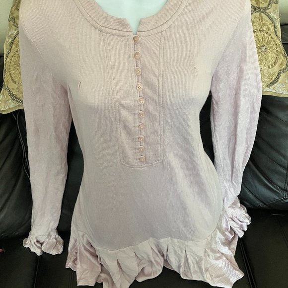FREE PEOPLE - Long Sleeve Ruffle Button Up Shirt (Lavender) - Picture 1 of 5